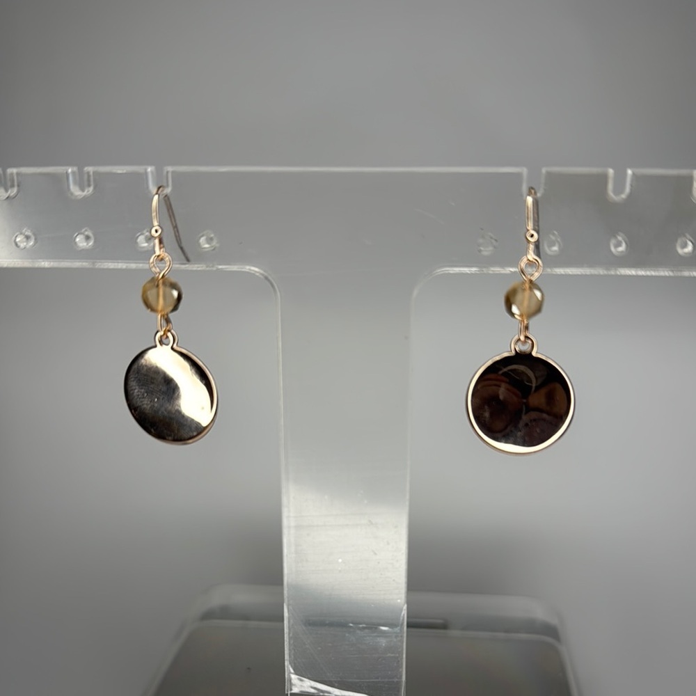 Gold Minimalist Drop Earrings with Polished Disc